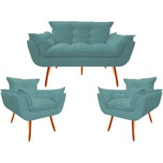 Namoradeira + 2 Poltronas Decorativa Opalla Sala de Estar Consultorio 