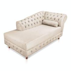 Divã Chesterfield Capitonado Bege Com Strass Suede Drossi