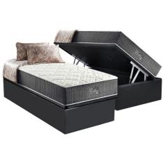 Cama Box Baú Solteiro: Colchão Molas Ensacadas Anjos MasterPocket Fort Flex + Base crc Suede Gray(88x188)