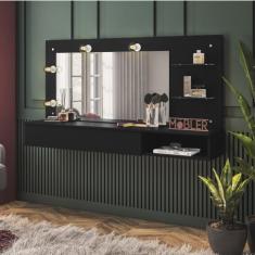 Camarim Penteadeira 1 Gaveta 1 Nicho 2 Prateleiras Lumiere Preto Fosco Liso