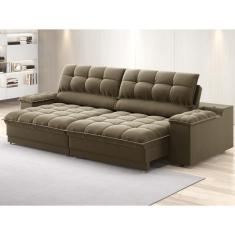 Sofá com Porta Copos e Carregador USB Ret Rec Luke 2,30m Veludocristal - NETSOFAS