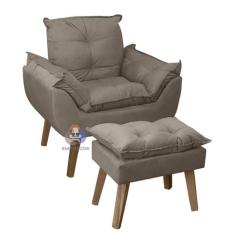 Poltrona/Cadeira Decorativa E Puff Glamour Opala Capuccino Com Pés Qua