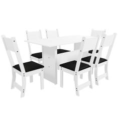 Mesa de Jantar Retangular Indekes Pequi com 6 Cadeiras e Assento Revestido em Courino