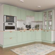 Cozinha Modulada 9 Peças com Tampo 4 Aéreos 4 Balcões e Torre Quente Arizona Cabecasa Madeiramadeira Branco/menta