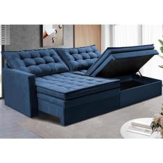 Sofá Sem Caixa Retrátil Baú 1,60m Cama Inbox Secret Suede Velusoft Azul