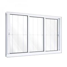 Janela de Alumínio de Correr 100x200cm 3 Folhas com Grade Lucasa Alumínios Branco