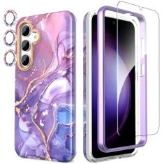 SHEDEER Capa projetada para Samsung Galaxy S24, com capa de câmera brilhante e protetor de tela, padrão chique à prova de desbotamento, proteção à prova de choque, capa de telefone fina para S24,