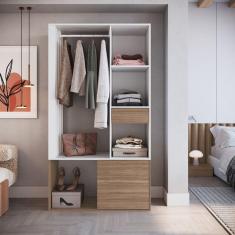 Guarda-roupa Closet com 1 Gaveta 1 Cabideiro 2 Prateleiras e 1 Porta Cl100 Branco/Montana