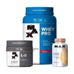 Combo Whey Protein 1kg, Glutamina 150g e Vitamina C 500mg 60 Caps - Max Titanium-Unissex