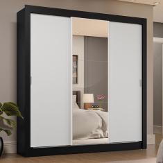 Guarda-roupa Casal 3 Portas Correr 4 Gavetas Preto/Branco