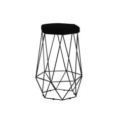 Banqueta Decorativa Rubel Base Preta Veludo Preto G41 - Gran Belo