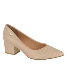 Sapato Feminino Salto Baixo Grosso Bico Fino Vizzano 1220.315, Bege pe