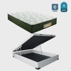 Cama Box casal com baú branca + Colchão Molas bonnel 1,38 x 1,88 x 20 cm