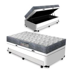 Cama Box Baú e Auxiliar Solteiro Branca + Colchão Ortopédico D33 Ortobom - iso 100 - 88x188x60cm