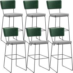 Kit 06 Banquetas Altas Allana L02 Verde Musgo Cinza