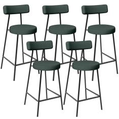 Kit 05 Banquetas Baixa Para Cozinha Sala De Jantar Bancada Milão L02 Linho Verde Musgo