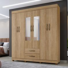 Roupeiro Copacabana Canela 6 Portas Com Espelho Benetil Móveis Canela