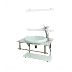 Gabinete De Vidro Para Banheiro Inox Com Cuba Chapeu Branco