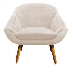 Poltrona Giovana Suede Bege Pés Palito Castanho Drossi - D'ROSSI