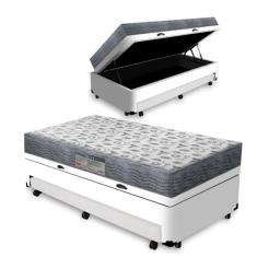Cama Box Baú e Auxiliar Solteiro Branca Colchão D33 Ortobom ISO 100 88