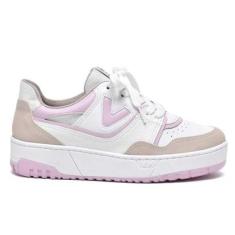 Tênis Casual Feminino Aveia Branco Rosa Via Marte 23-13102-06-Feminino