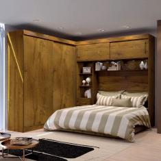 Guarda Roupa Casal com Cabeceira Queen 4 Portas de Correr 3 Gavetas Florença Espresso Móveis 