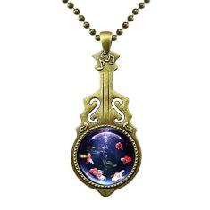 DIYthinker Colar com imagem natural de peixe colorido oceano com pingente de música de guitarra antiga