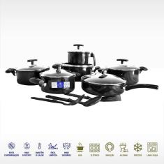 Jogo De Panelas Cerâmica 9 Peças Fogão Indução Tampa Vidro