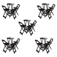 Kit 5 Jogos De Mesa Bistrô De Madeira Dobrável Com 3 Banquetas - Tabaco