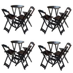 Kit 4 Conjuntos De Mesa Bistrô Dobravel Em Madeira Maciça Com 3 Banquetas Altas - Tabaco - Marrom