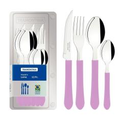 Faqueiro Leme Com Lâminas Em Aço Inox E Cabos De Polipropileno Lavanda 12 Peças