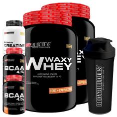 Kit 2x Whey Protein Waxy Whey+2x BCAA 4,5 100gr +1x Creatina 100gr+ coqueteleira - Bodybuilders-Unissex
