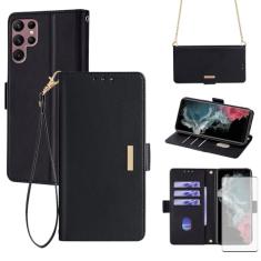 Asuwish Capa de celular para Samsung Galaxy S22 Ultra 5G Capa carteira com protetor de tela de vidro temperado e alça de pulso com bloqueio de RFID flip suporte para cartão de crédito celular S22ultra