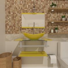 Gabinete de Vidro 60cm Inox com Cuba Oval Amarelo