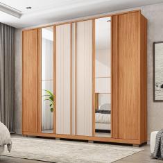 Guarda-roupa Casal Ripado 6 Portas 4 Gavetas com Espelho e Pés Suburban Espresso Móveis Freijó/Off White