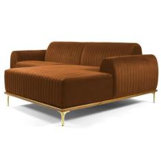 Sofá 300cm 5 Lugares com Chaise Direito Pés Gold Molino B-262 Veludo T