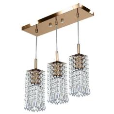 Lustre Pendente Clearcrillic Triplo Cristal Acrílico Cobre - MARRYLUZ
