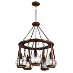 Lustre Pendente em Madeira e Vidro Belts 5 Lâmpadas Madelustre