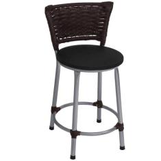 Banqueta Baixa Prata Junco Argila com Assento Preto Fortmix