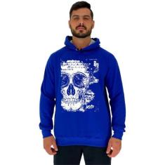 Blusa Moletom Tradicional Com Touca MXD Conceito Scribble Skull, Azul,