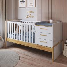 Berço Multifuncional 4 em 1 com 3 Gavetas Yan 100% Mdf Espresso Móveis Branco Brilho/Amêndoa