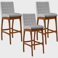 Kit 03 Banquetas Altas Para Cozinha Sala de Jantar Fixa Mila L02 Facto Cinza Metalizado - Lyam Decor
