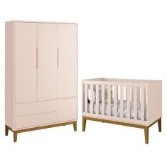 Jogo de Quarto Infantil Guarda Roupa 3 Portas e Berço Classic Rosa Fos