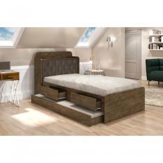 Cama Tamires Solteiro 0,88cm Com Auxiliar Castanho Com Capitonê Nogal - Cambel