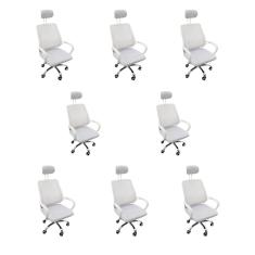 Kit 8 Cadeiras Escritório Diretor Tela Mesh Com Encosto De Cabeça Branco