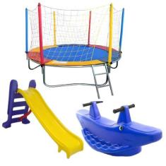 Cama Elástica Pula Pula 2,30m Escorregador Médio Gangorra 2 Lugares - 