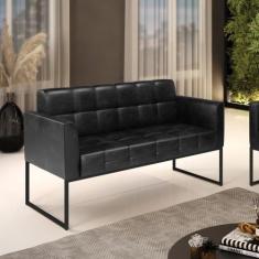 Sofá 2 Lugares Namoradeira Elisa Industrial Preto Sintético Pu Preto D