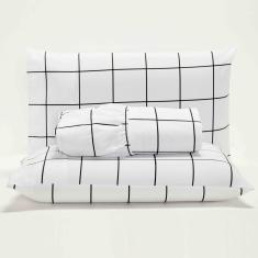Jogo Cama Lençol Square Queen Quadriculado Percal 180 Fios 3 Peças - Branco