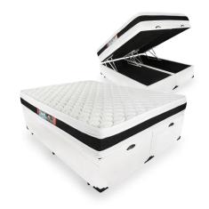 Cama Box Baú Queen + Colchão Espuma D45 - Castor - Black White Double Face 158x198x69cm