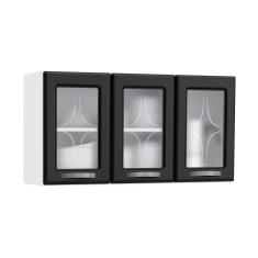 Armário De Cozinha De Aço Aéreo 105cm Triplo Branco preto